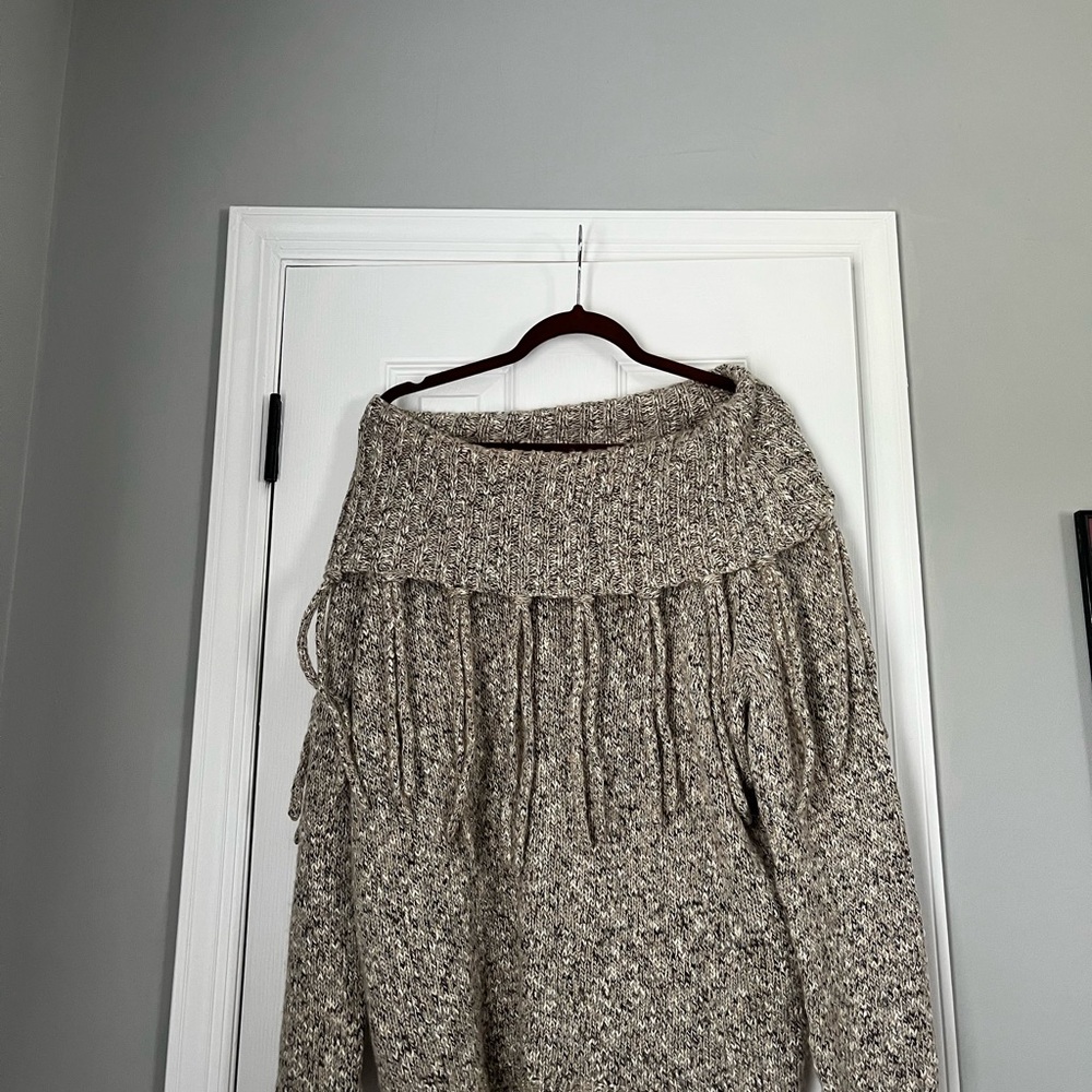 Chico's Beige Knit Sweater with Fringe